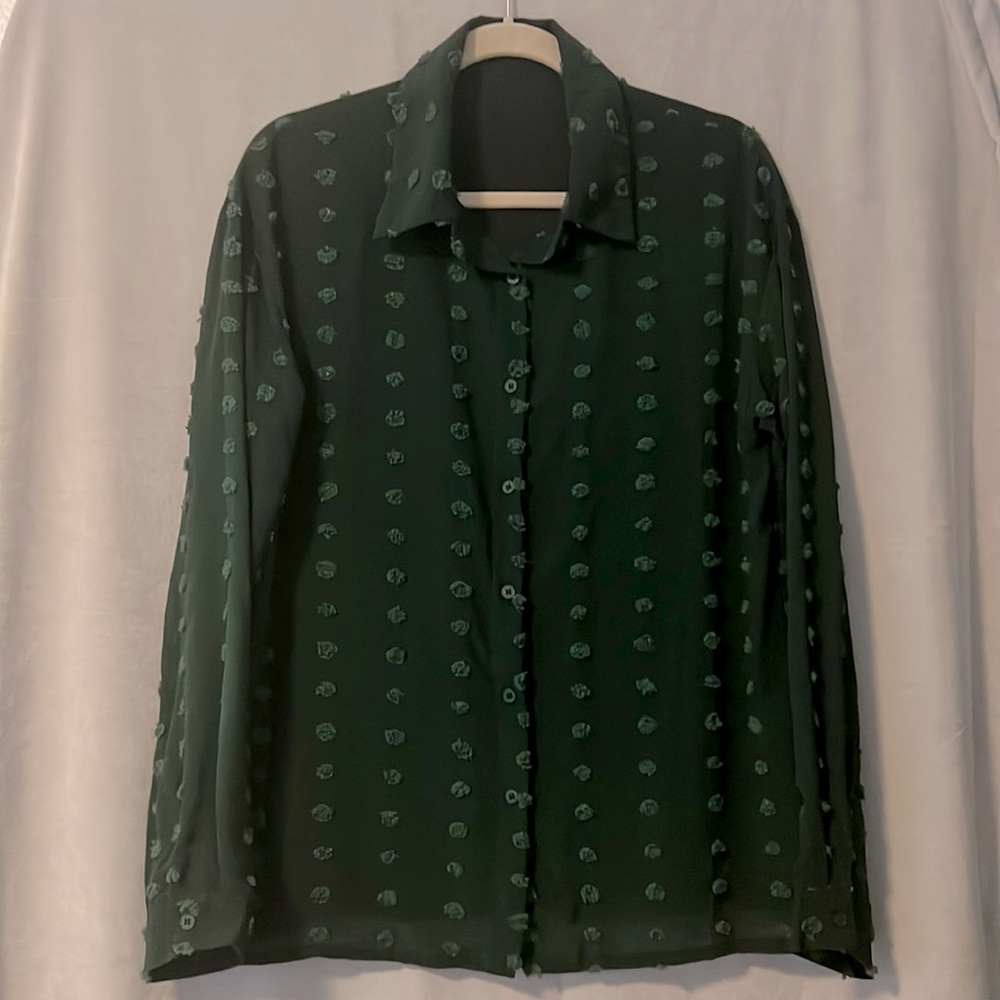 Forest Green Textured long sleeve Blouse - Size Large